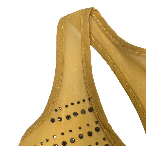 Daytrip Yellow Racerback Tank Top Rhinestones Sheer Lace Overlay Medium - Picture 7 of 12